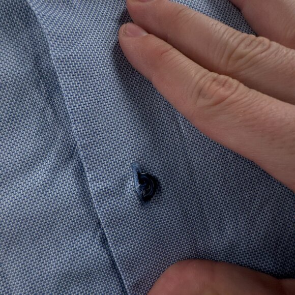 David Donahue Dress Shirt Men 17.5 34/35 Trim Fit Button Up Long Sleeve Blue - Picture 14 of 16